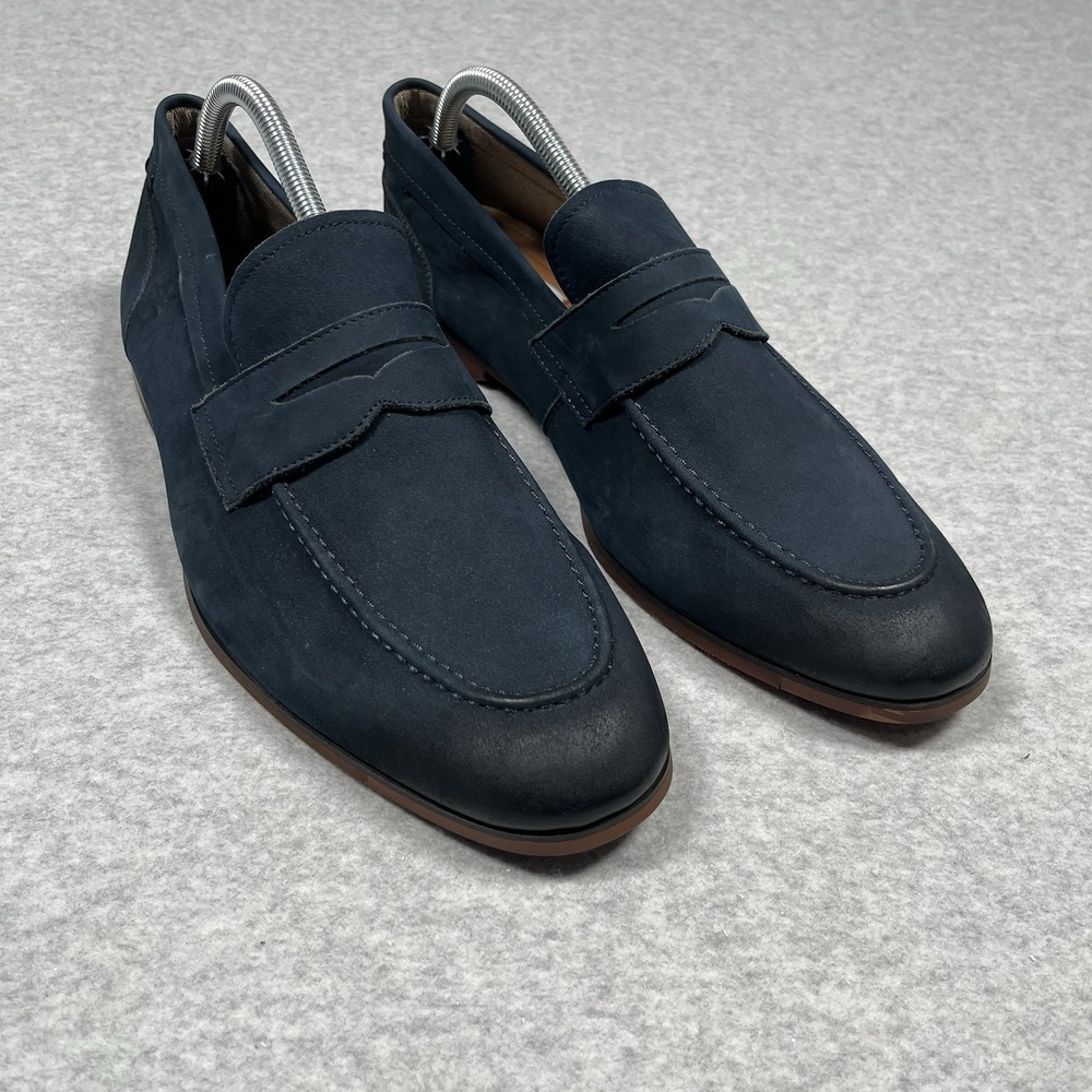 Steve Madden Mens Blue Suede Penny Loafers Dress Shoes Old Money Business Rich